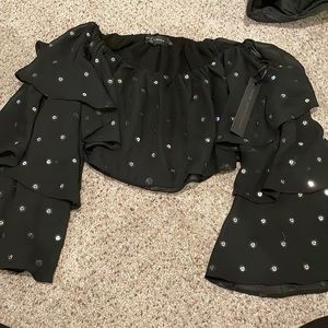 Black house of Harlow sequin crop top